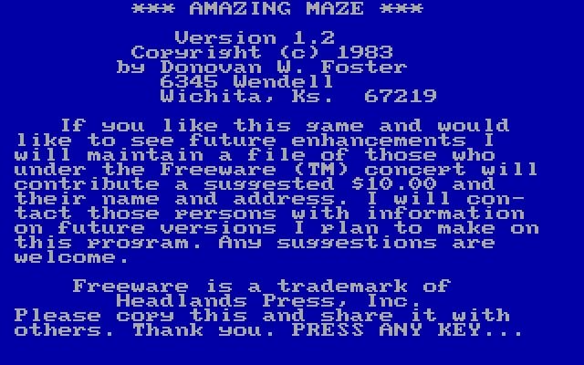 amazing-maze screenshot for dos