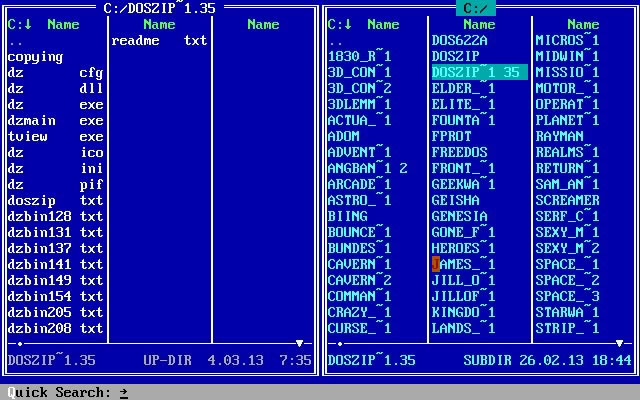 doszip-commander screenshot for dos