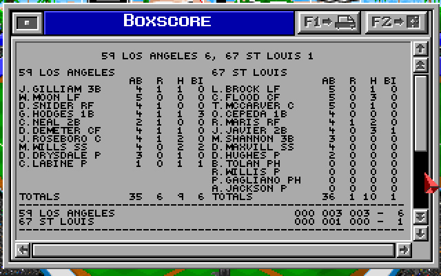 epic-baseball screenshot for dos