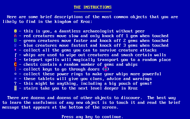 lost-adventures-of-kroz screenshot for dos