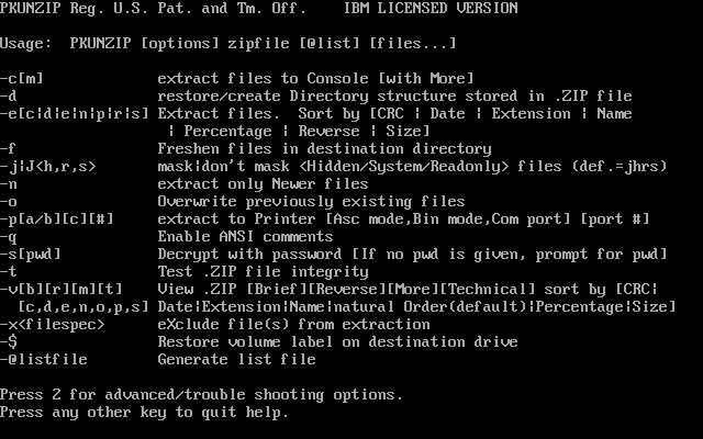 pkzip screenshot for dos