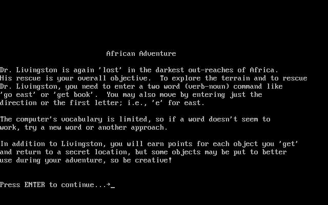 african-adventure screenshot for dos