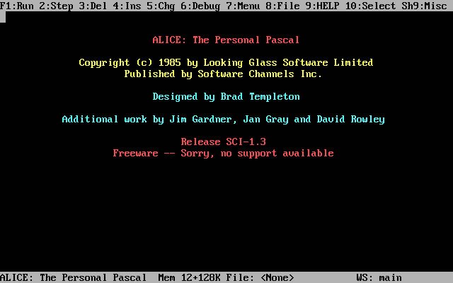 alice-the-personal-pascal screenshot for dos