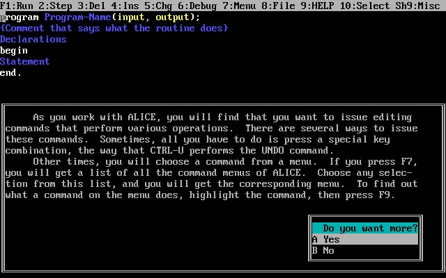 alice-the-personal-pascal screenshot for dos