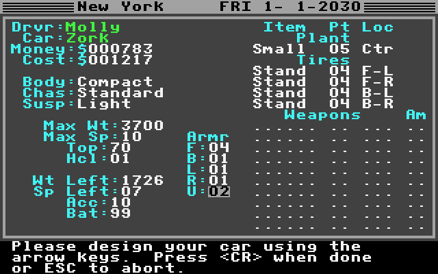 autoduel screenshot for dos