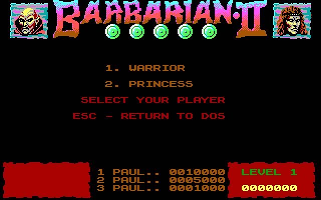 barbarian-2-dungeons-of-drax screenshot for dos