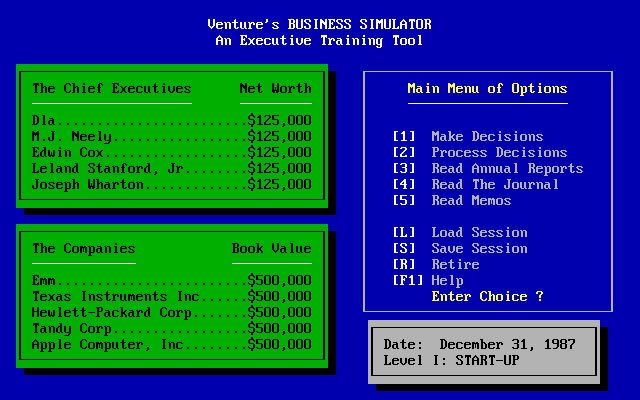 business-simulator screenshot for dos