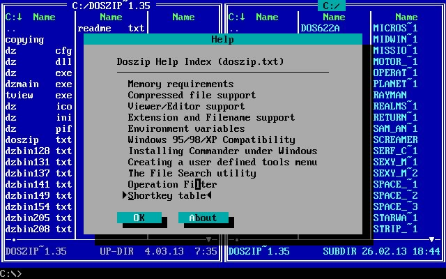 doszip-commander screenshot for dos