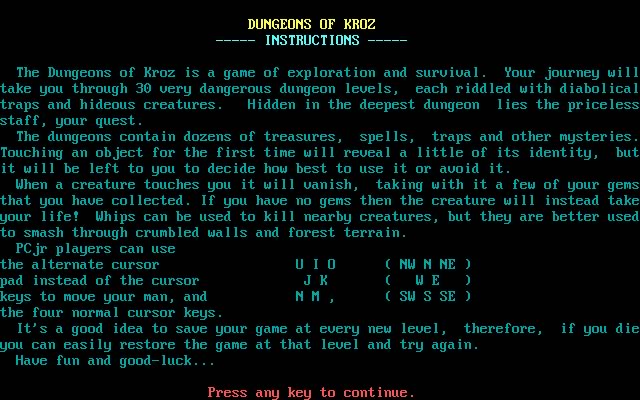 dungeons-of-kroz screenshot for dos