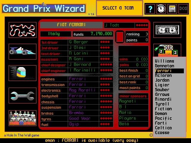 grand-prix-wizard screenshot for dos