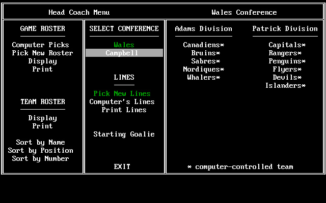 hockey-league-simulator screenshot for dos
