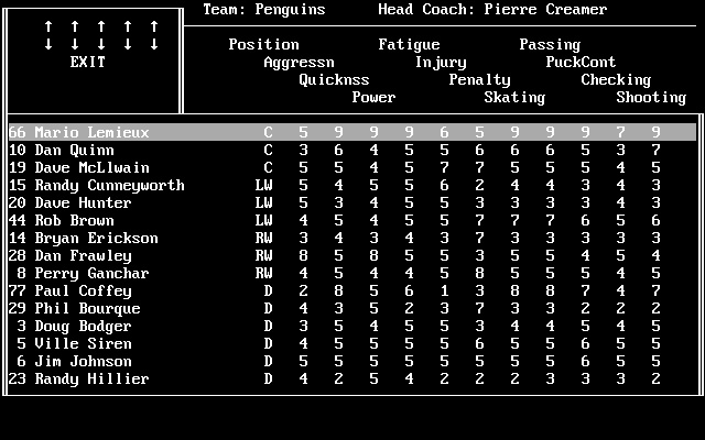 hockey-league-simulator screenshot for dos