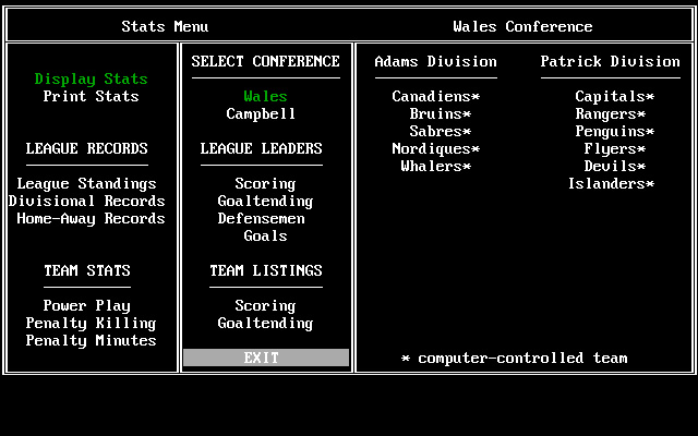 hockey-league-simulator screenshot for dos