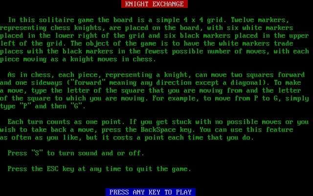 knight-exchange screenshot for dos