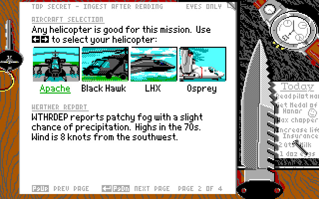 lhx-attack-chopper screenshot for dos