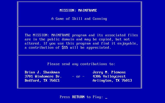 mission-mainframe screenshot for dos