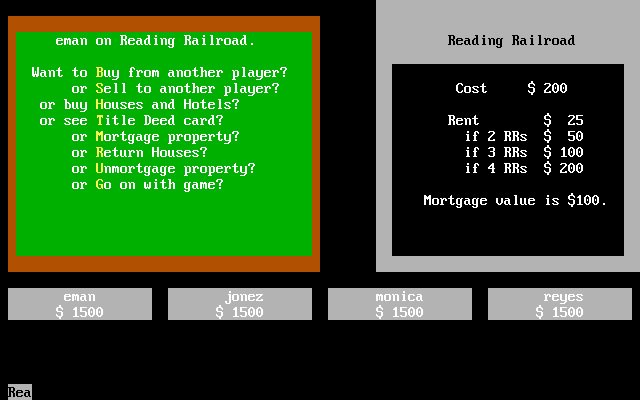 monopoly screenshot for dos