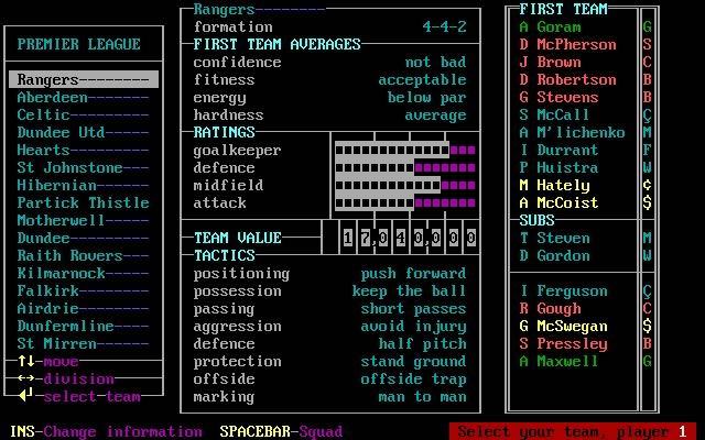 one-nil-soccer-manager screenshot for dos