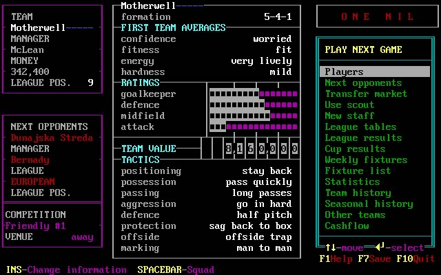 one-nil-soccer-manager screenshot for dos