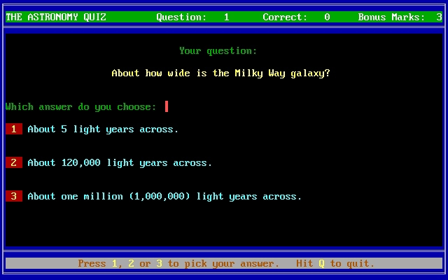 the-astronomy-quiz screenshot for dos