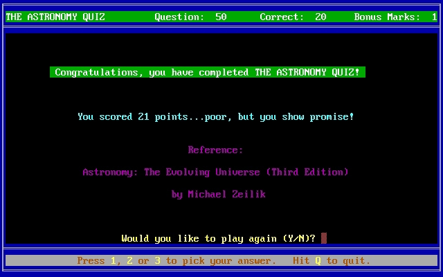 the-astronomy-quiz screenshot for dos