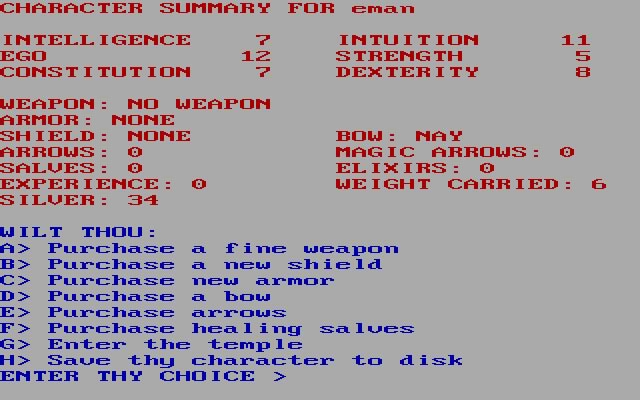 temple-of-apshai-trilogy screenshot for dos