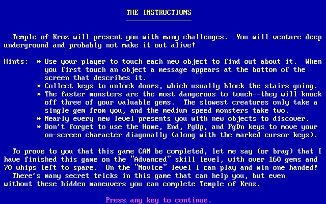 temple-of-kroz screenshot for dos